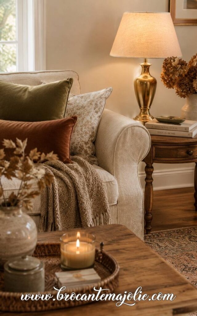 rust camel cream fall living room