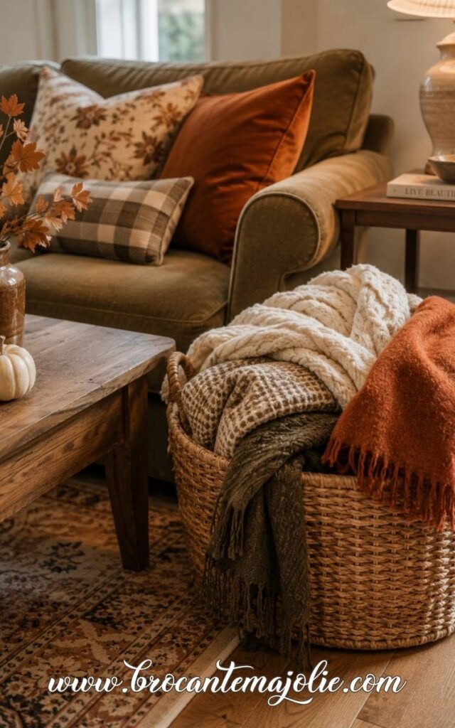 cozy fall living room basket