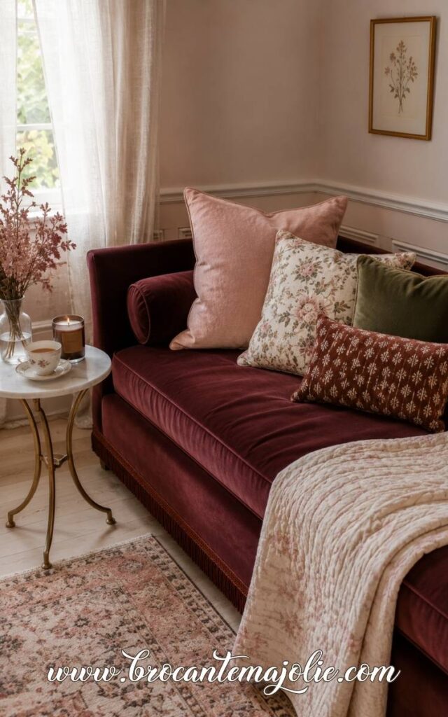 burgunday plum gold fall living room