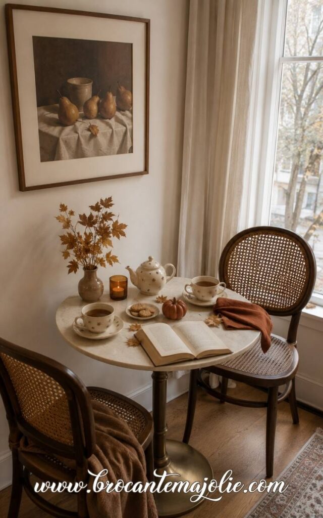 cozy fall living room tea corner