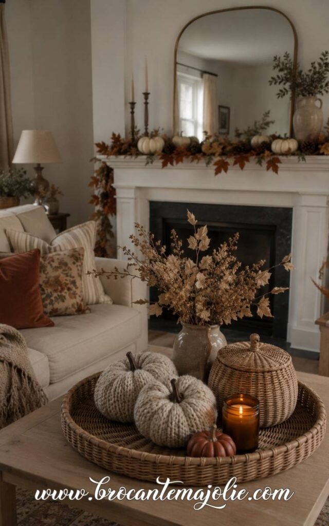 fall tray centerpiece in living room