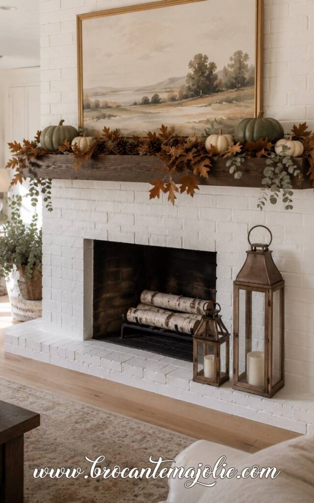 fall mantle decor with garland