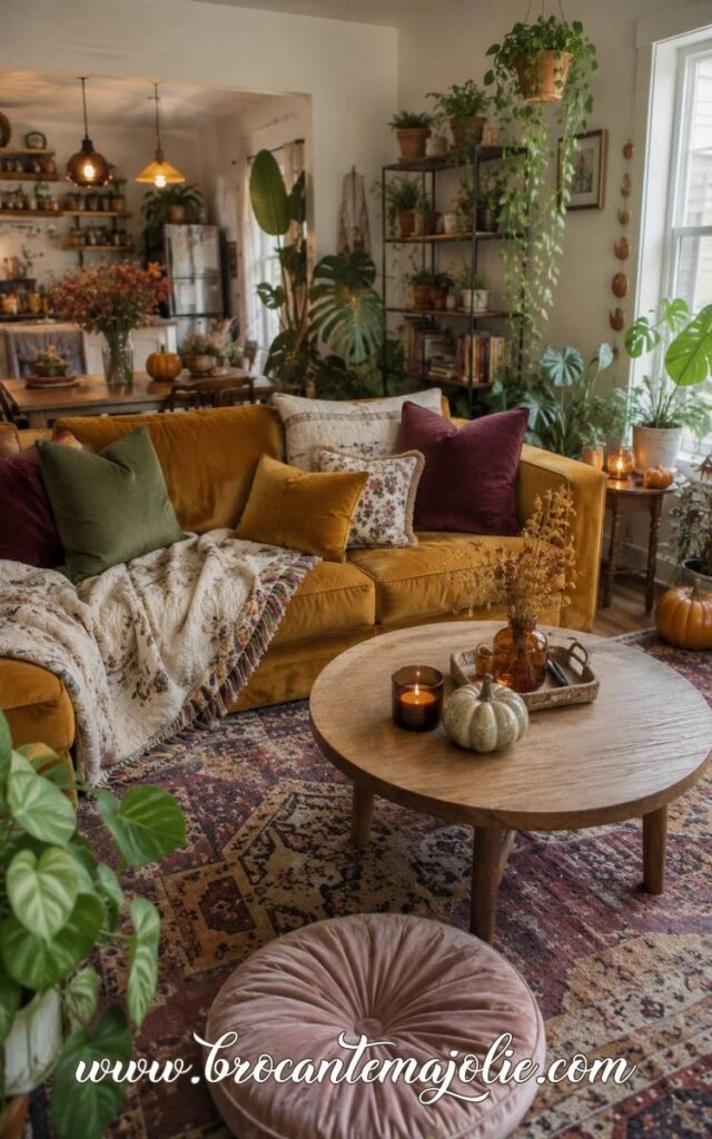 burgundy plum gold fall living room