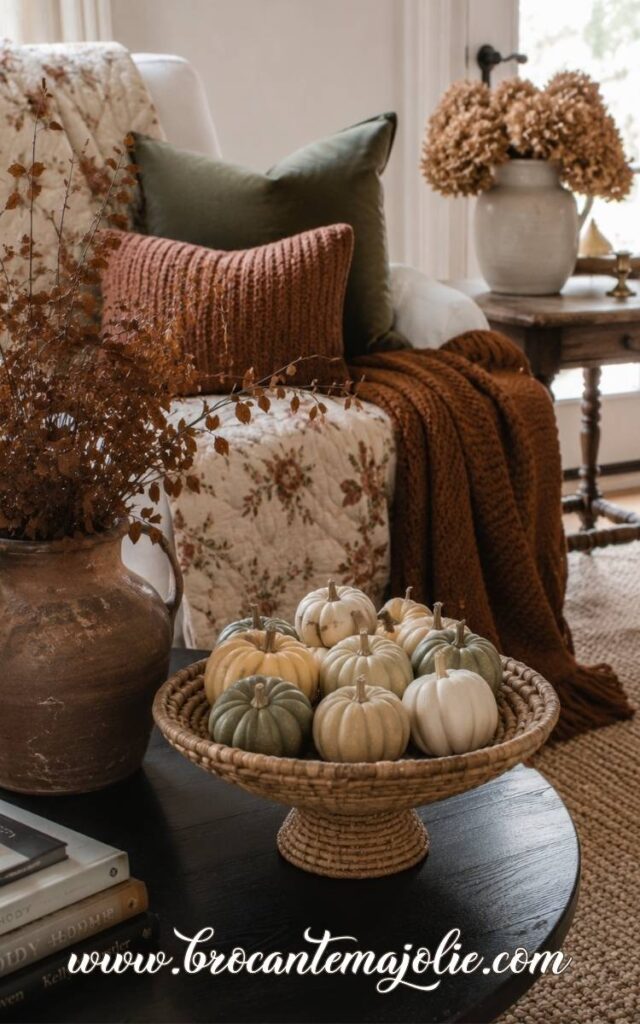 fall living room centerpiece pumpkin bowl