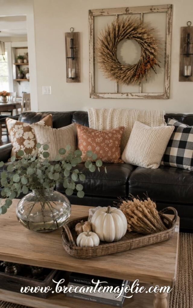 fall living room black couch