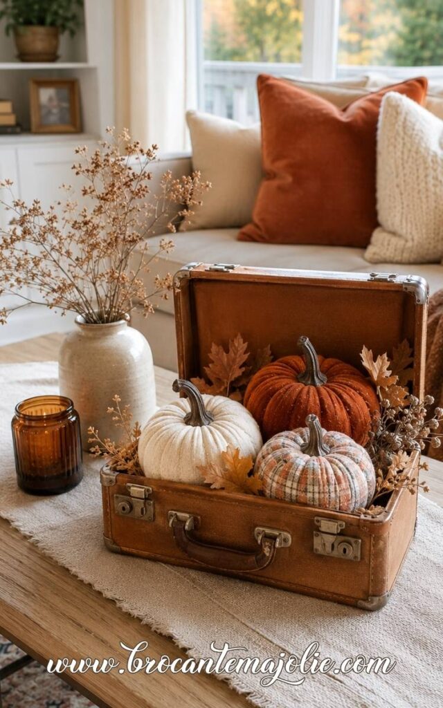 fall living room centerpiece vintage suitcase