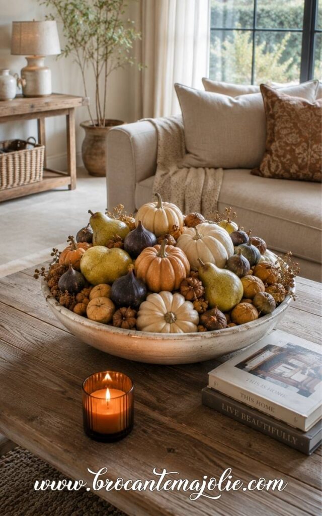 fall living room tray decor harvest