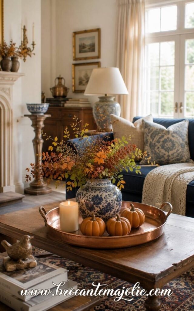 fall tray decor in living room