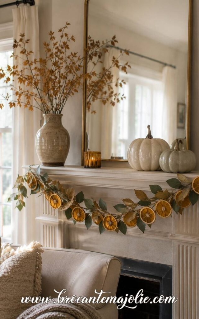 fall mantle decor with garland
