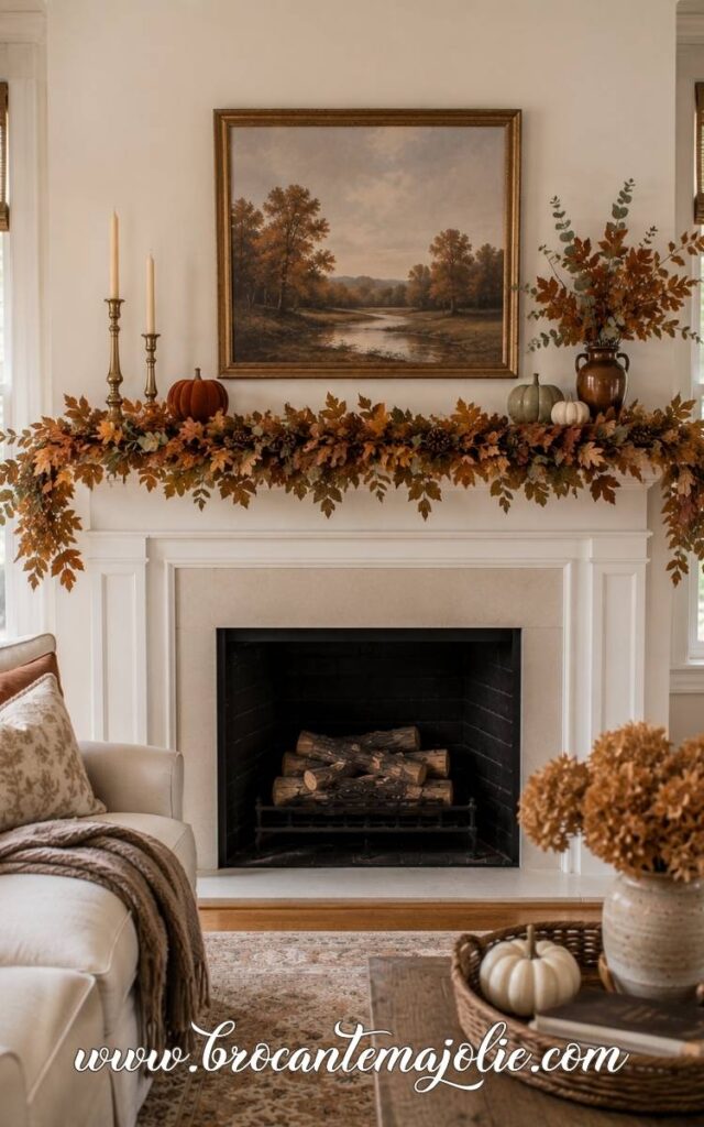 fall mantle decor with garland