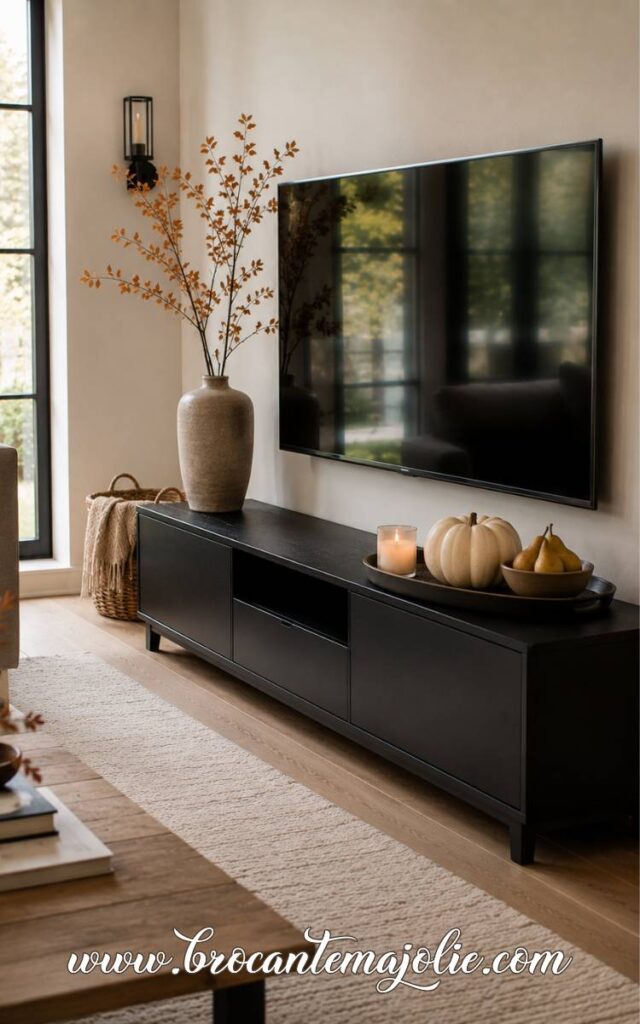 black fall tv stand decor in living room