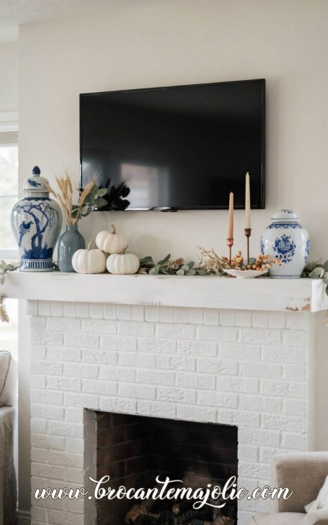 fall mantle decor with tv