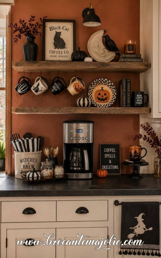 halloween coffee shelves bar