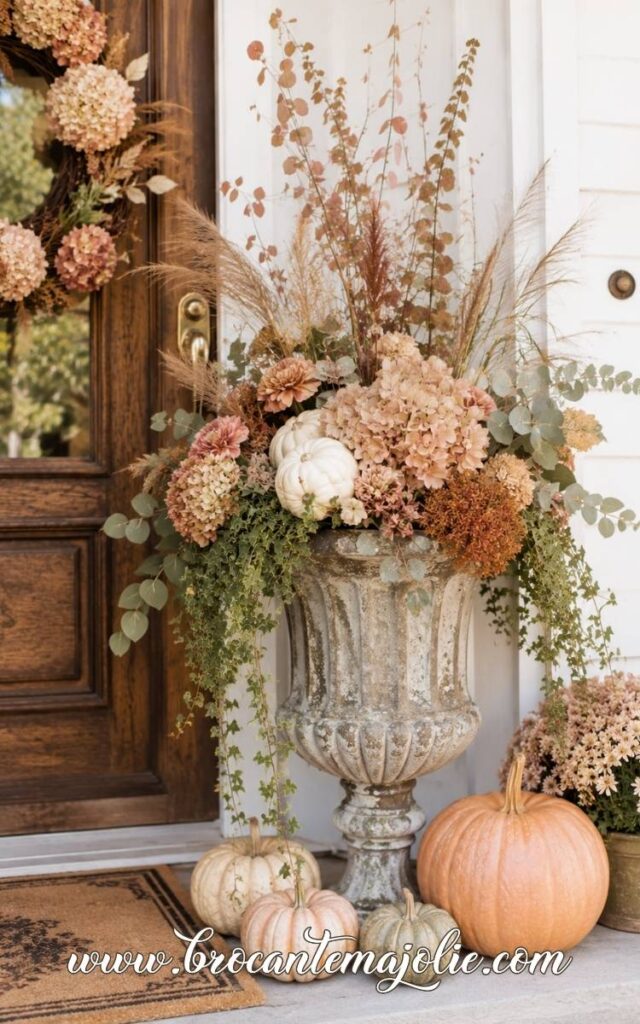 fall urn planter front porch