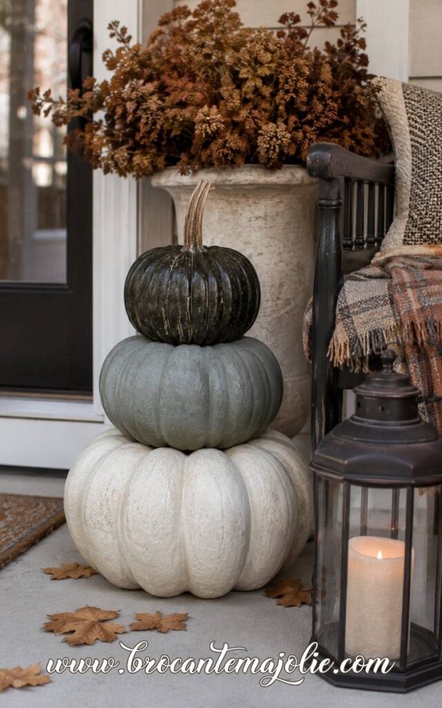 fall stack pumpkins front porch