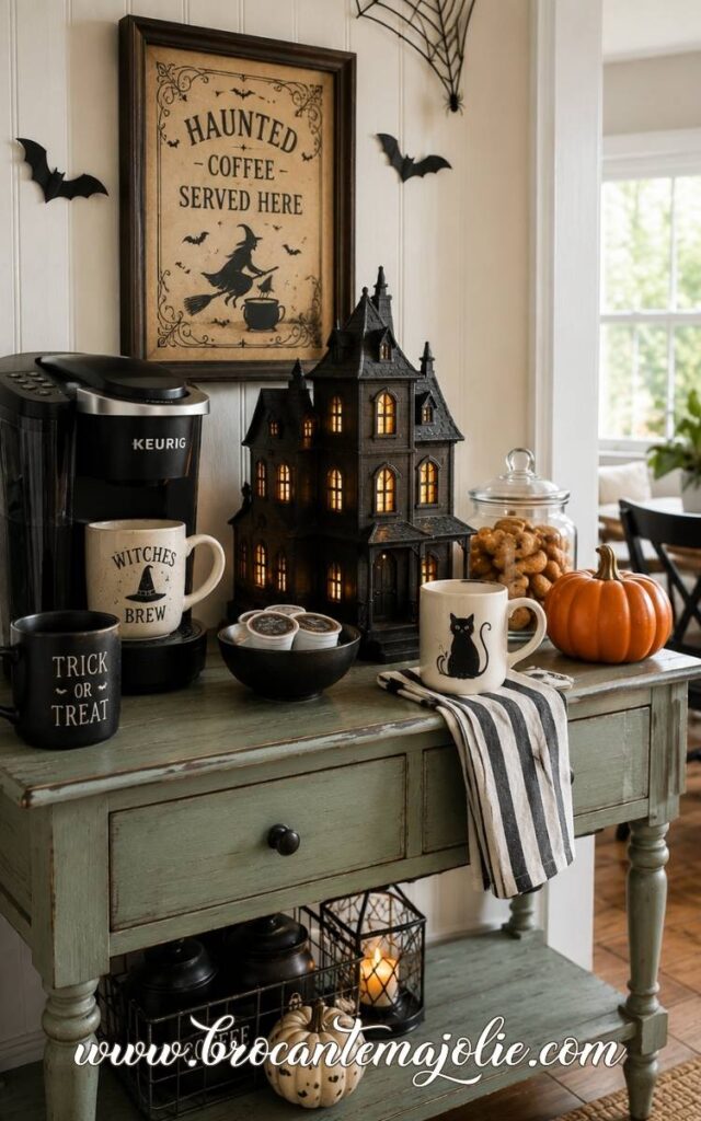 halloween coffee bar with haunted house