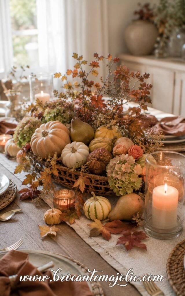 pumpkin centerpiece on a table