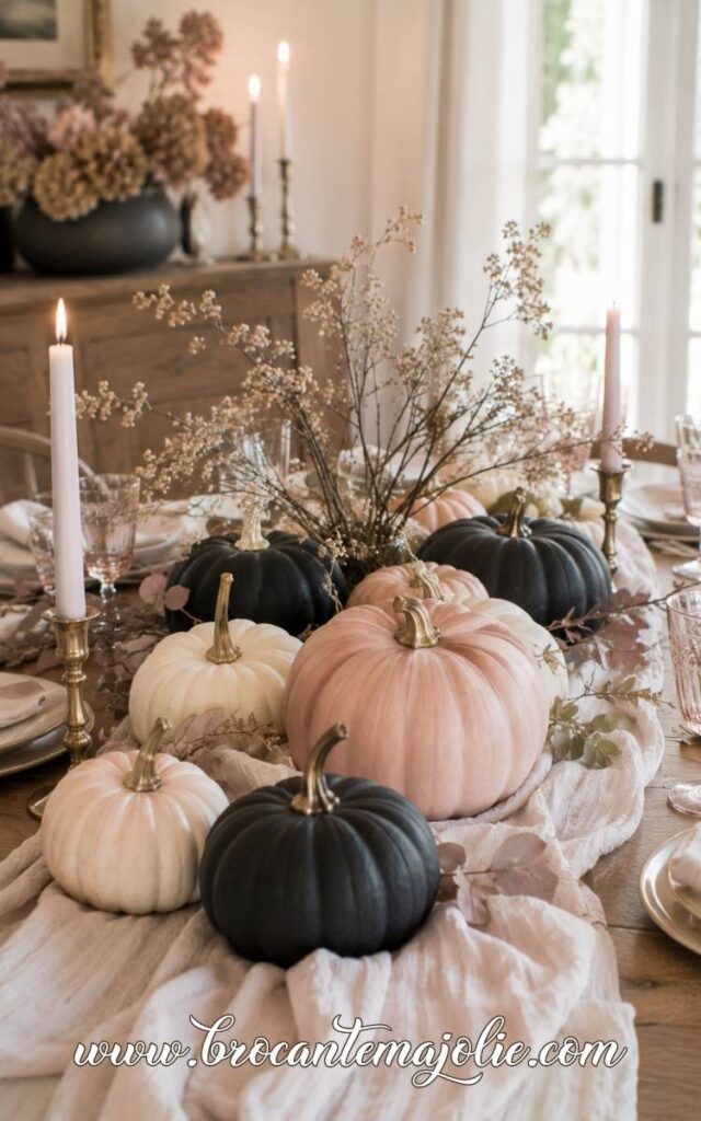 white black pink pumpkin centerpiece