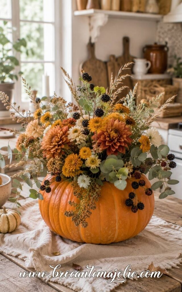 flower arrangement in pumpkin