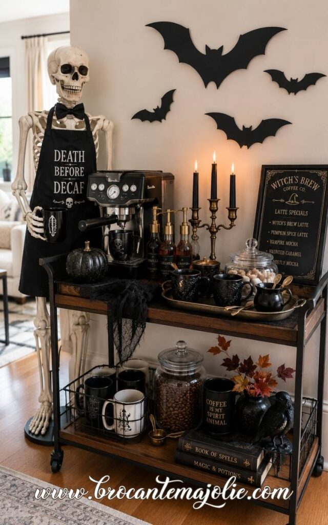 spooky coffee cart with skeleton