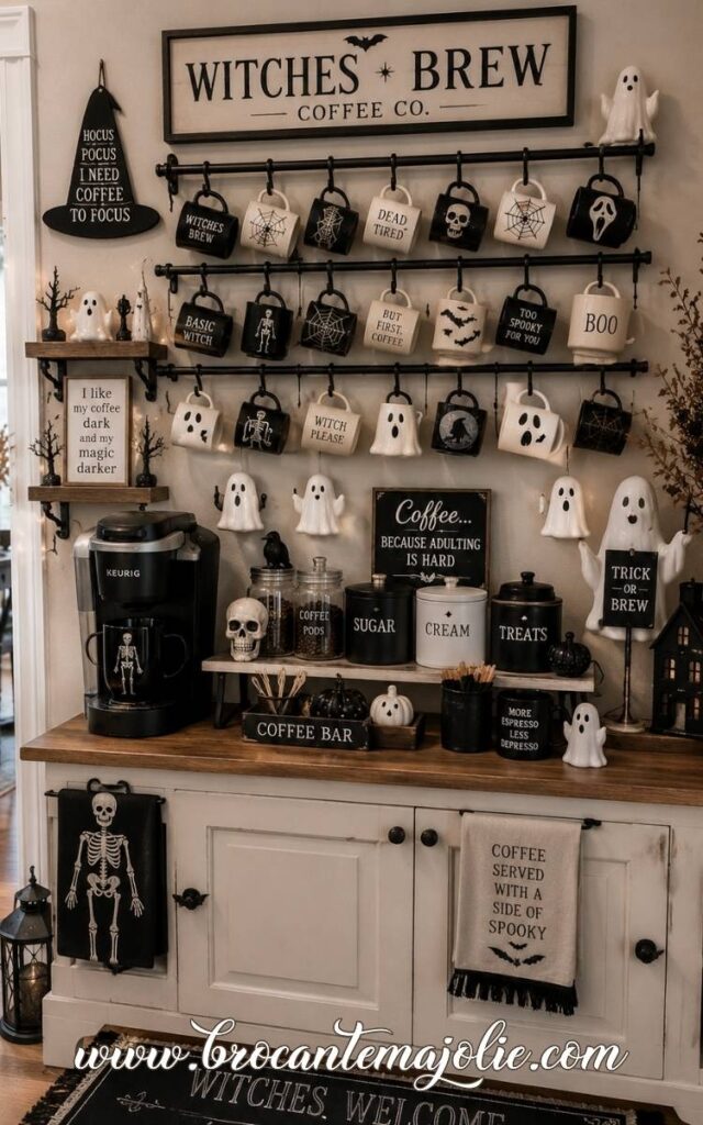 black white halloween coffee bar