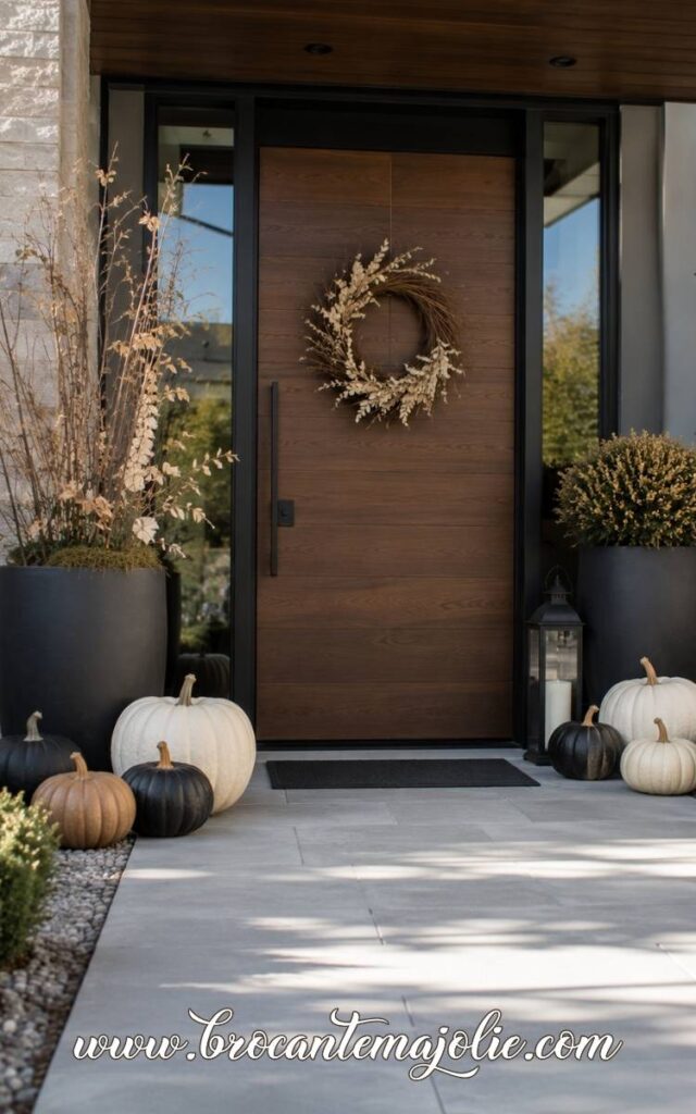 outdoor pumpkin decor front door