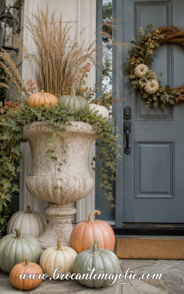 front door pumpkin decor