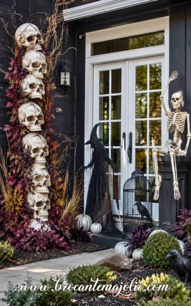 halloween yard skeleton and skulls
