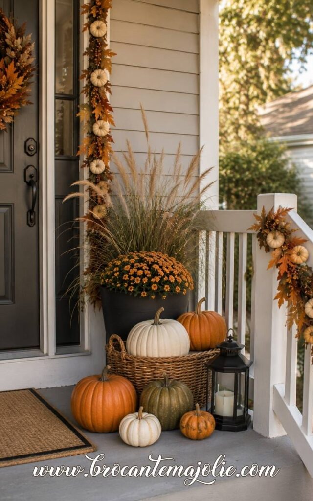 pumpkin decor on front door