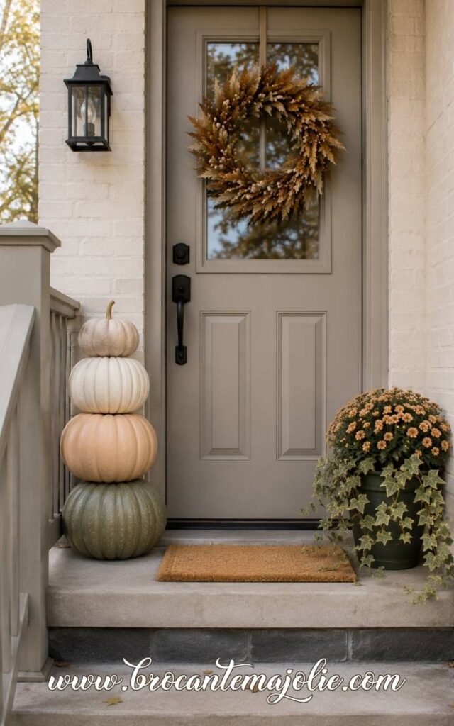 stacked pumpkins on porch