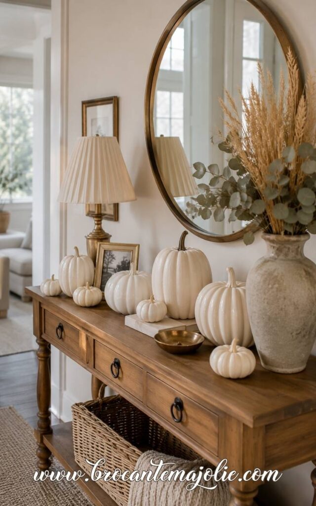 white pumpkin decor entrance