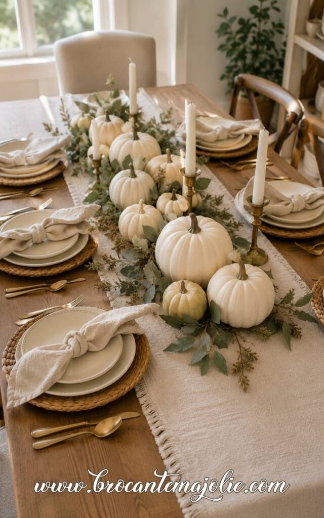 white pumpkin tablescape decor