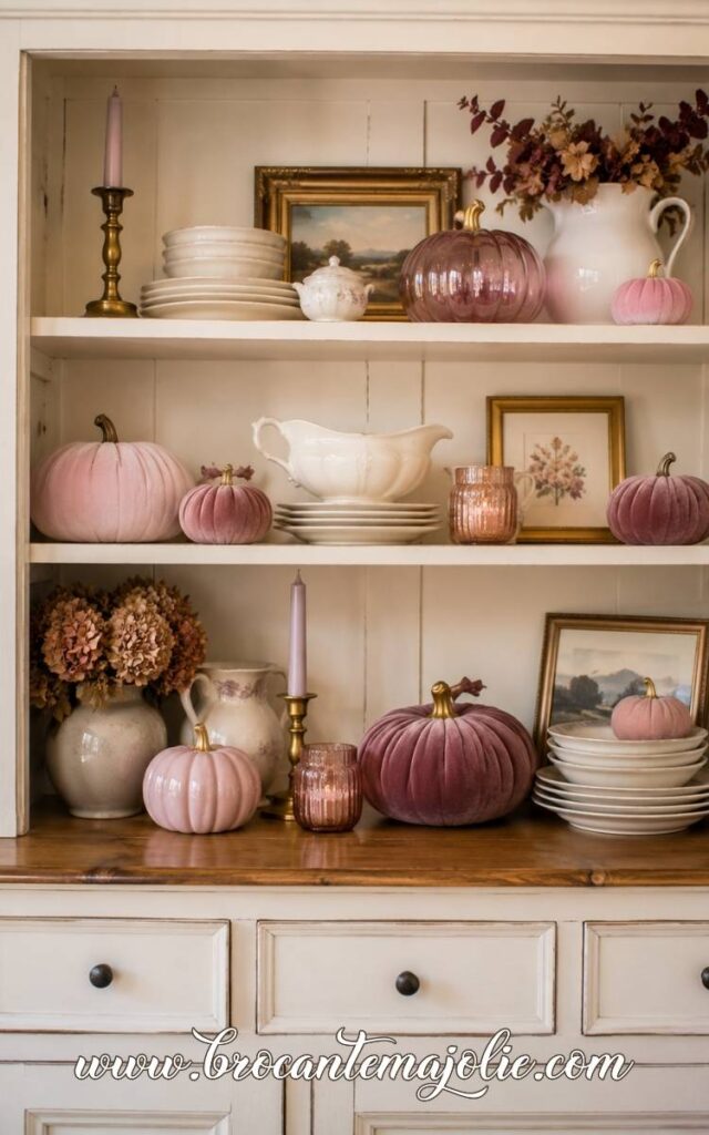 pink pumpkin decor hutch