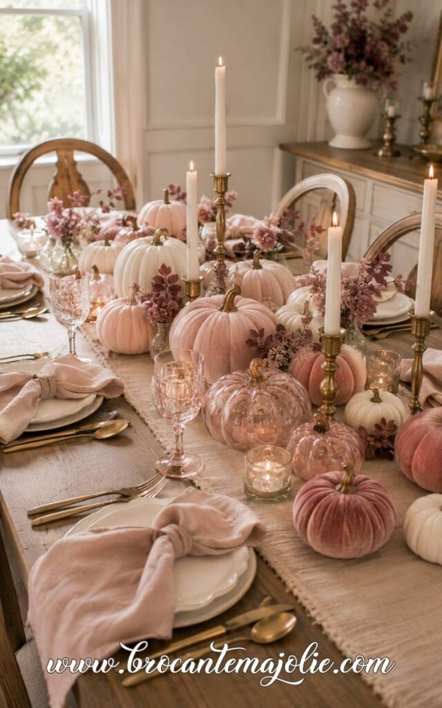 pink pumpkin tablescape decor