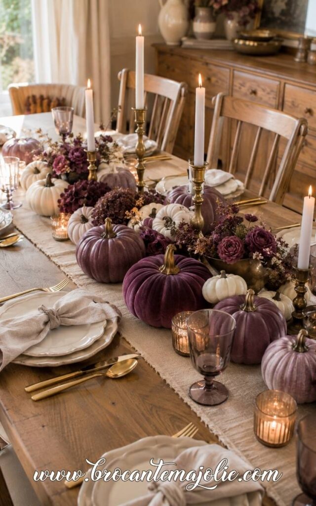 purple pumpkin tablescape decor