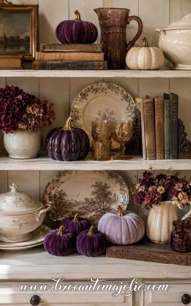 purple pumpkin decor hutch