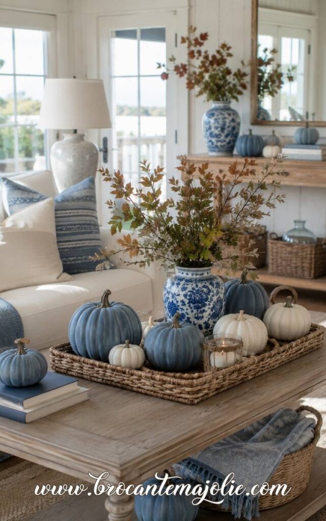 blue pumpkin coffee table decor