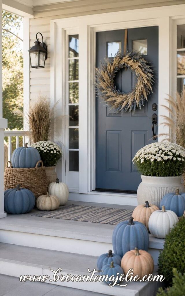blue pumpkin porch decor