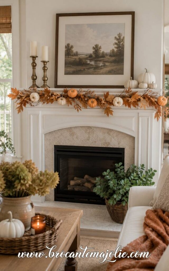easy pumpkin decor mantle