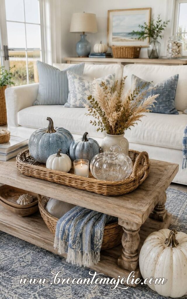 coastal pumpkin coffee table decor