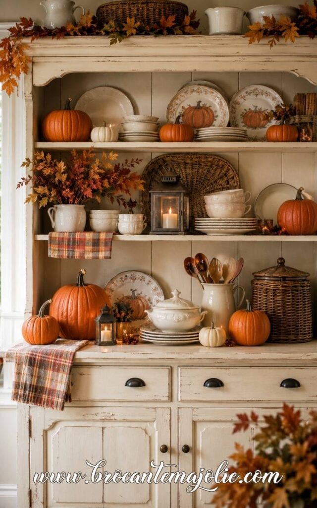 traditional pumpkin decor hutch