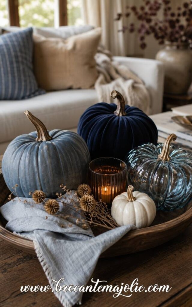 blue pumpkins decor for fall