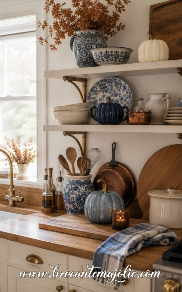 blue fall decor in kitchen