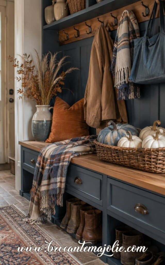 blue entryway decor for fall