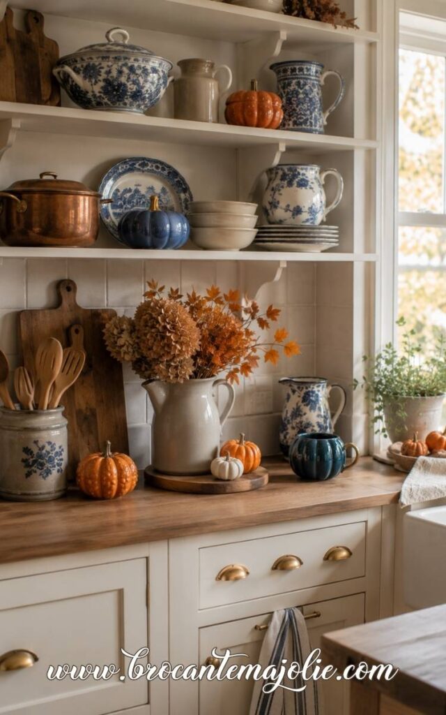 blue and orange fall kitchen