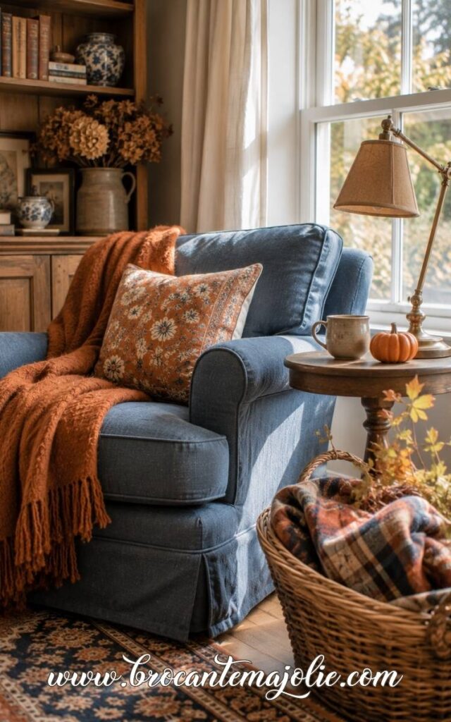 blue and orange fall living room