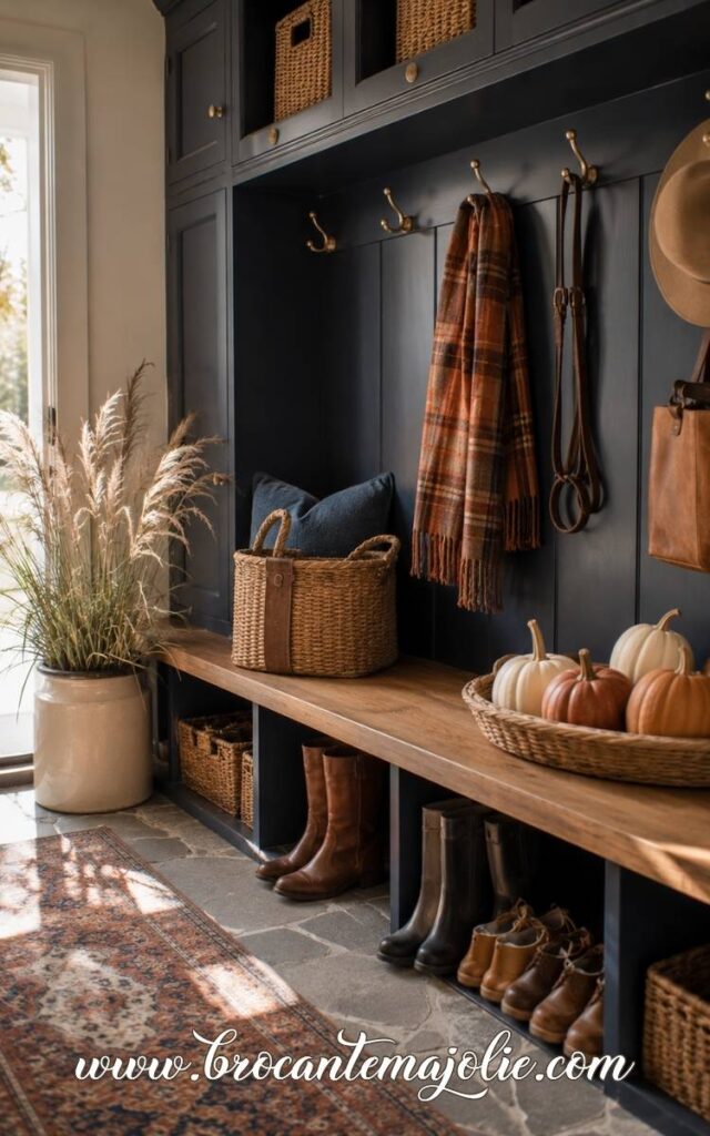 navy blue fall entryway