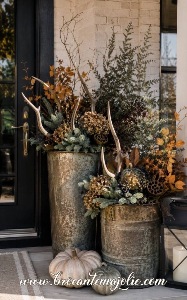 rustic fall outdoor planters