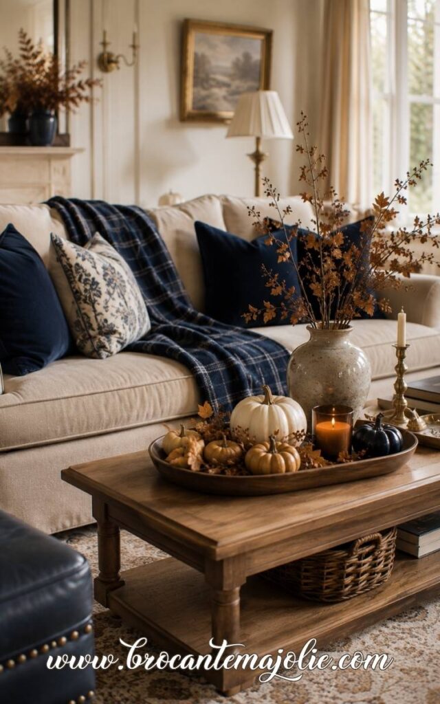 navy blue fall coffee table decor