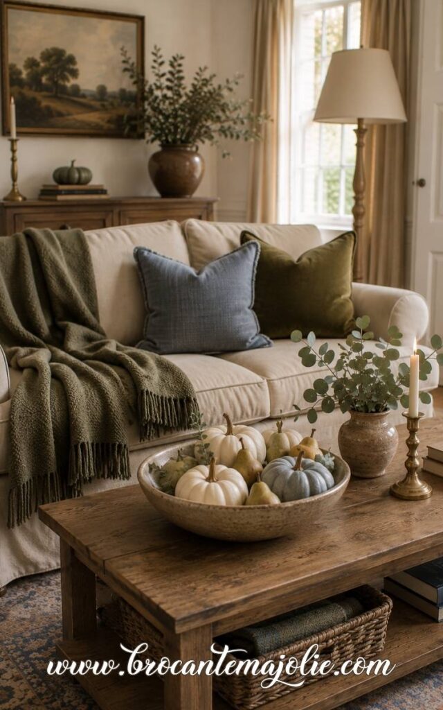blue and green fall living room